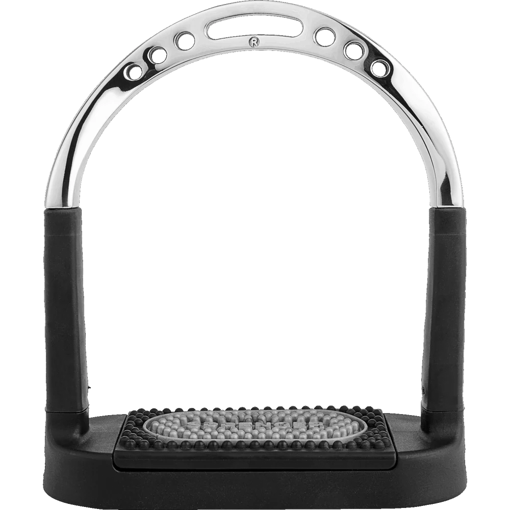 Herm Sprenger Flexcite Stirrups, Stainless Steel — With Grey/Black Pad, 4¾