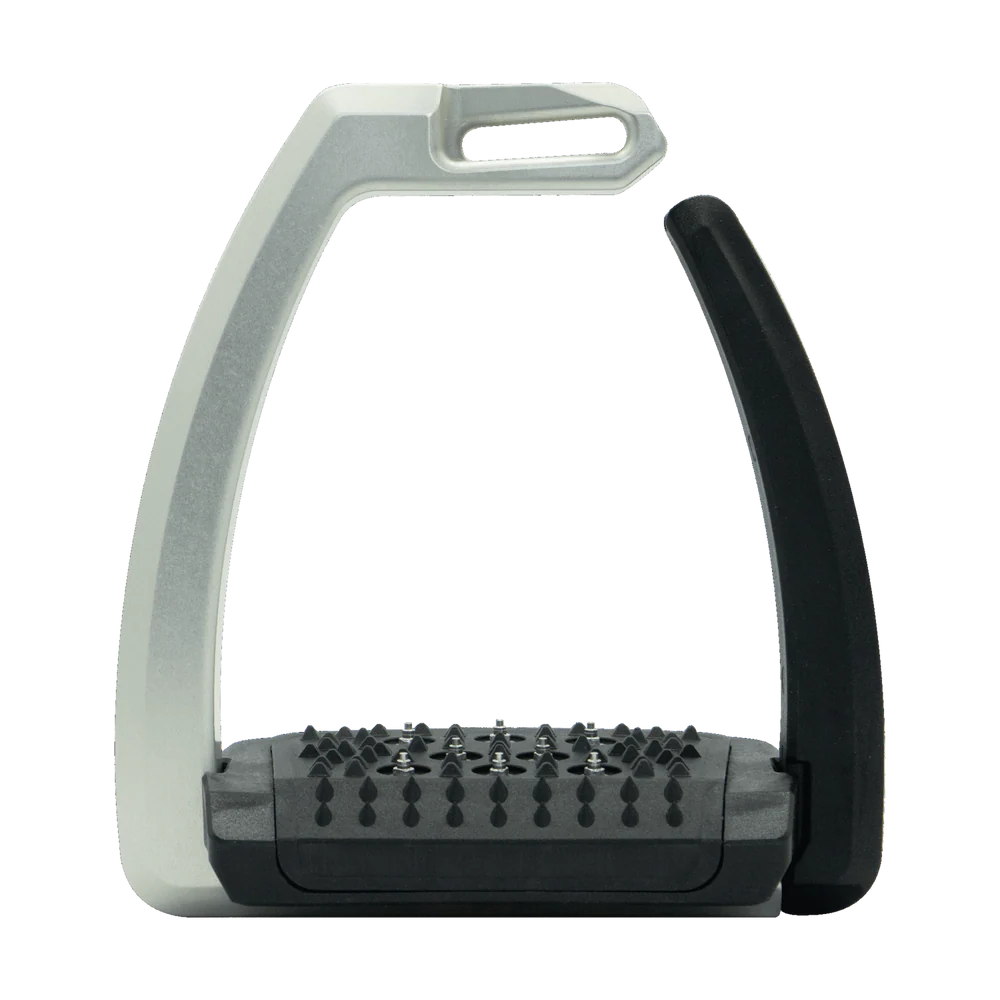Herm Sprenger Aero stirrup, silver and black finish with grip spikes