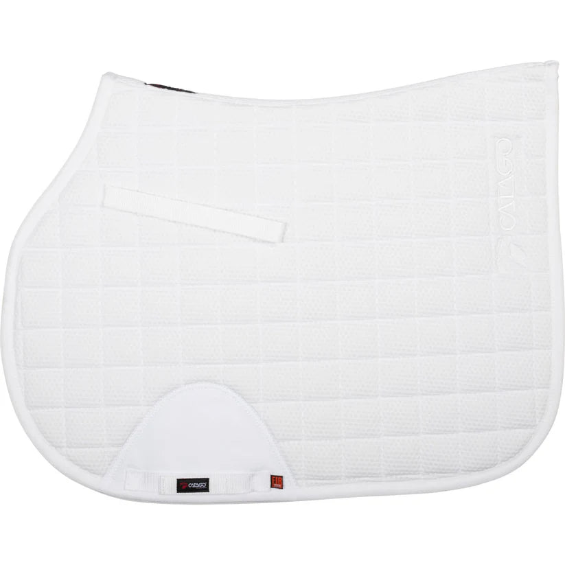 White Catago® FIR-Tech All Purpose Saddle Pad with ceramic-infused lining and anatomical shape for horse comfort and everyday riding