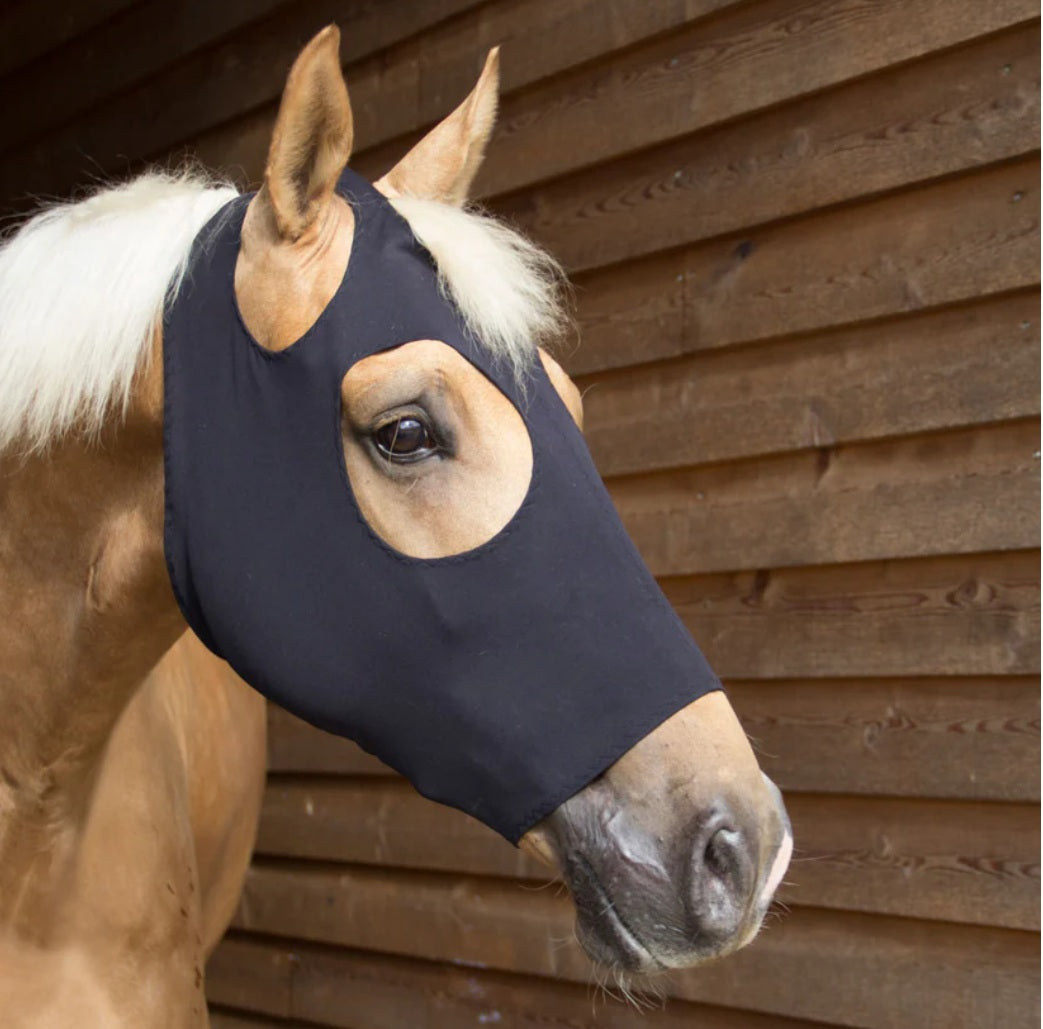 Black Catago FIR-Tech Fly Mask with mesh eye and ear protection for horses