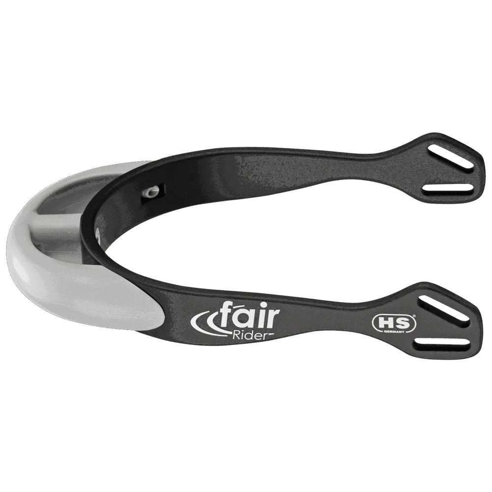 Herm Sprenger FairRider Spurs – 20mm Rounded Neck, Black Aluminum with Silver Neck