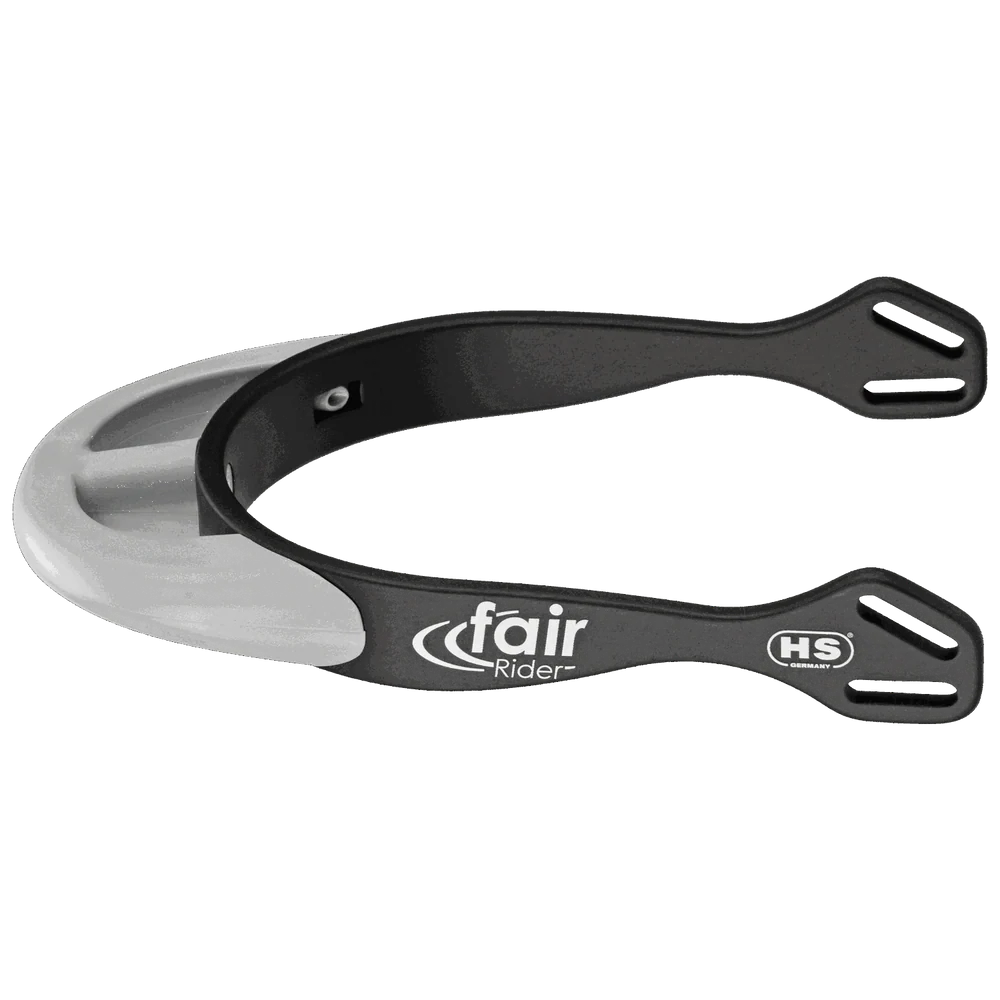 Herm Sprenger FairRider Spurs – 25mm Rounded Neck, Black Aluminum with Silver Neck