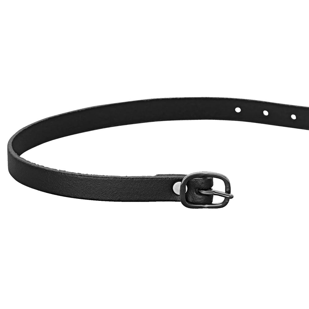 HS SPUR STRAPS LEATHER BLACK 45CM - WITH BLACK STAINLESS STEEL BUCKLE
