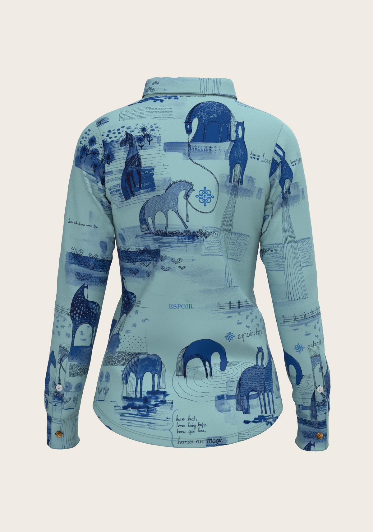 Back view of Espoir technical shirt highlighting tailored silhouette, stretch fabric, and smooth seam lines.