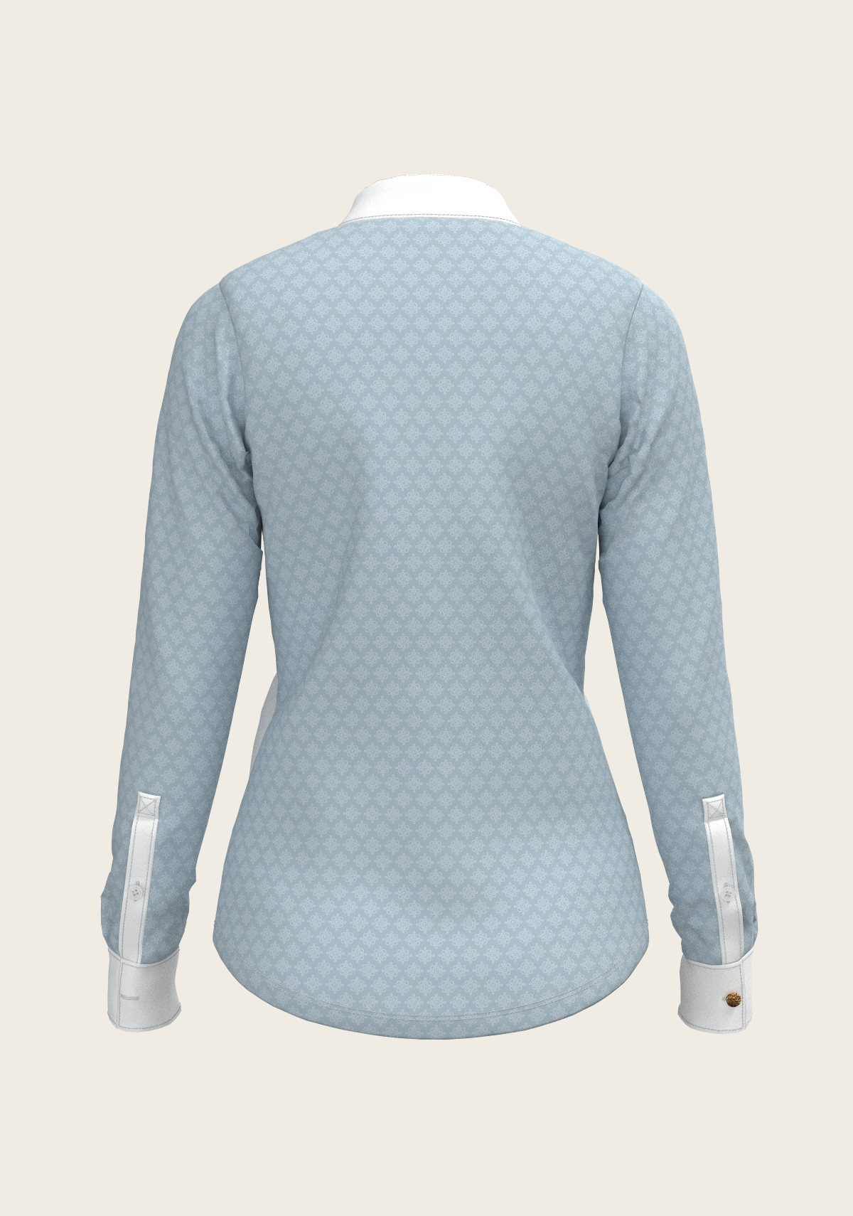 Back view of Espoir Full Circle equestrian shirt highlighting seamless fit, lightweight UV-protective fabric, and refined silhouette – proudly South African design