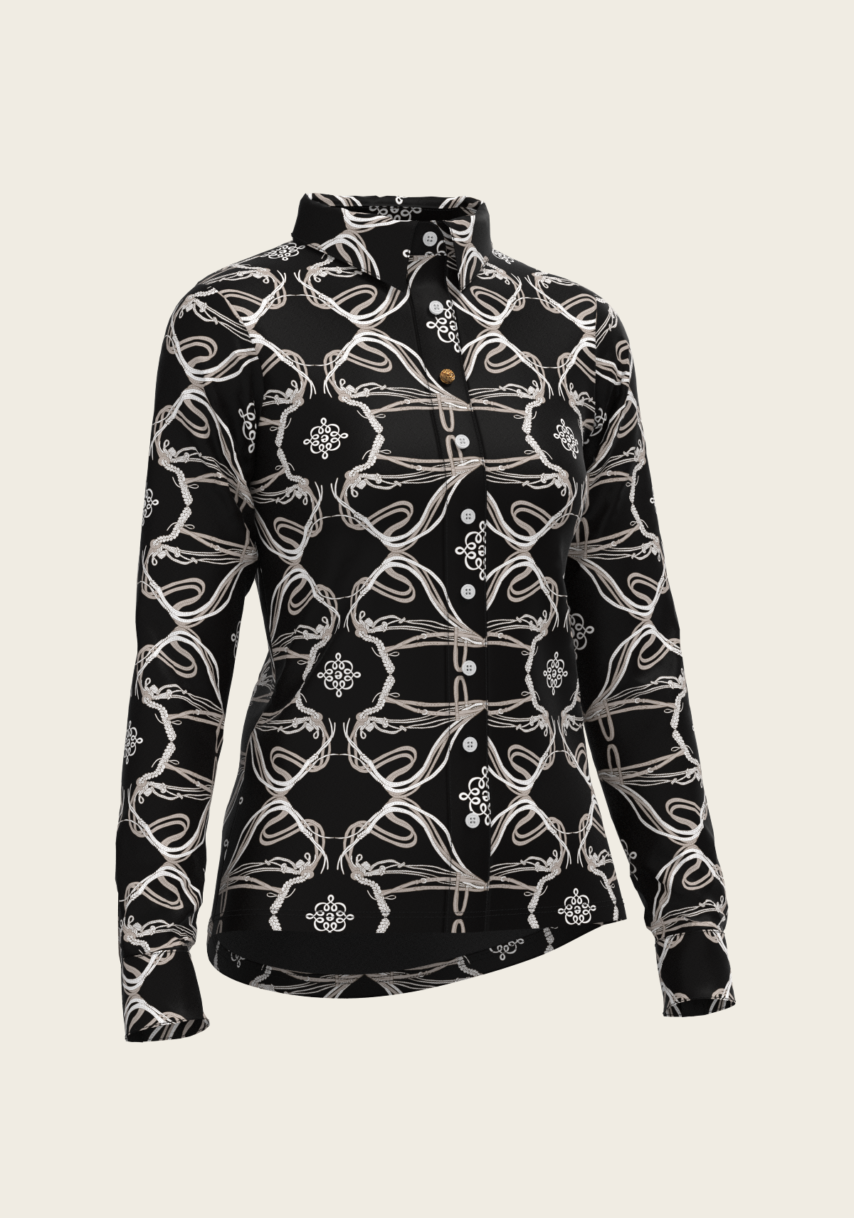Roped Bridles on Black Ladies Button Equestrian Shirt