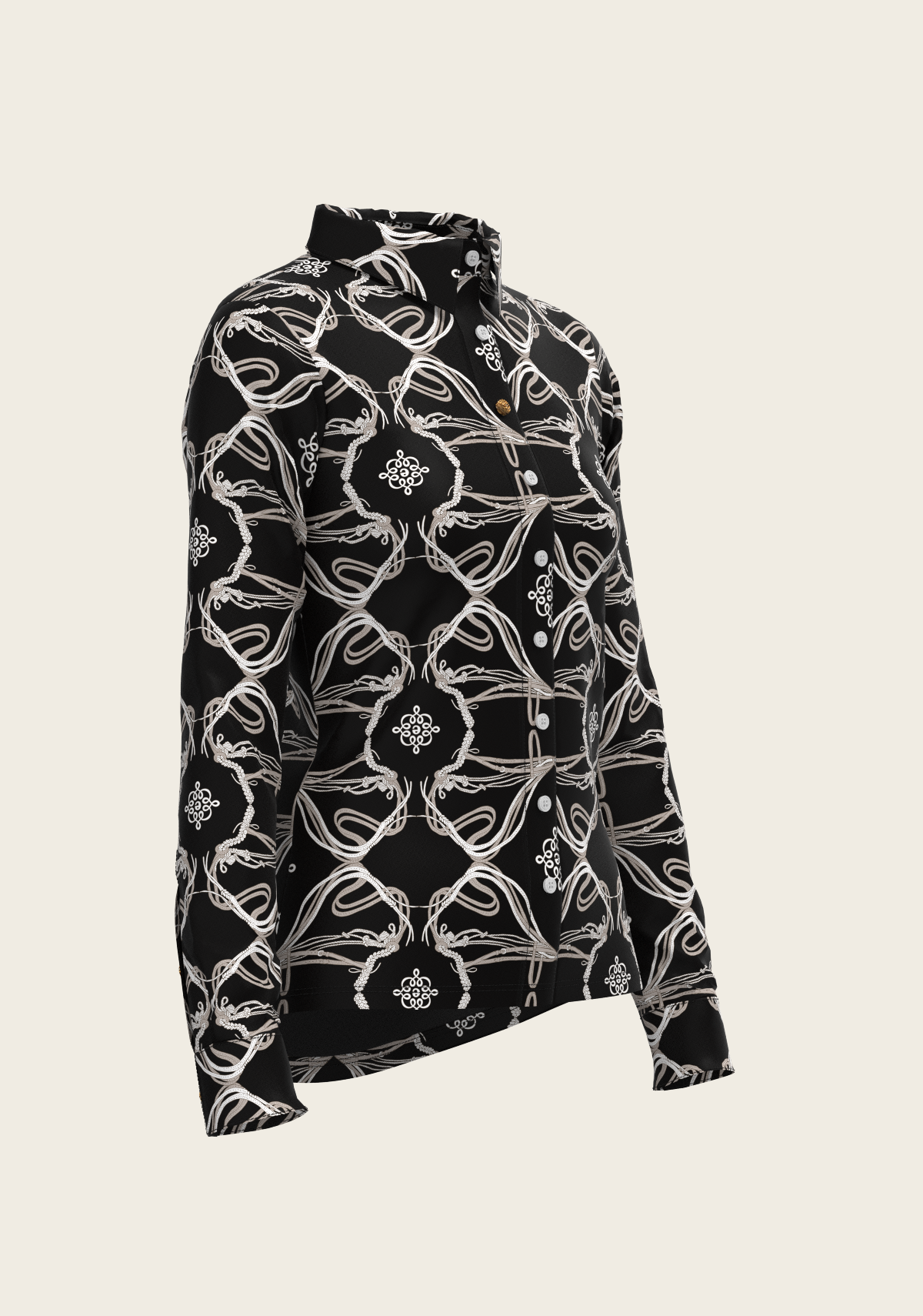 Roped Bridles on Black Ladies Button Equestrian Shirt