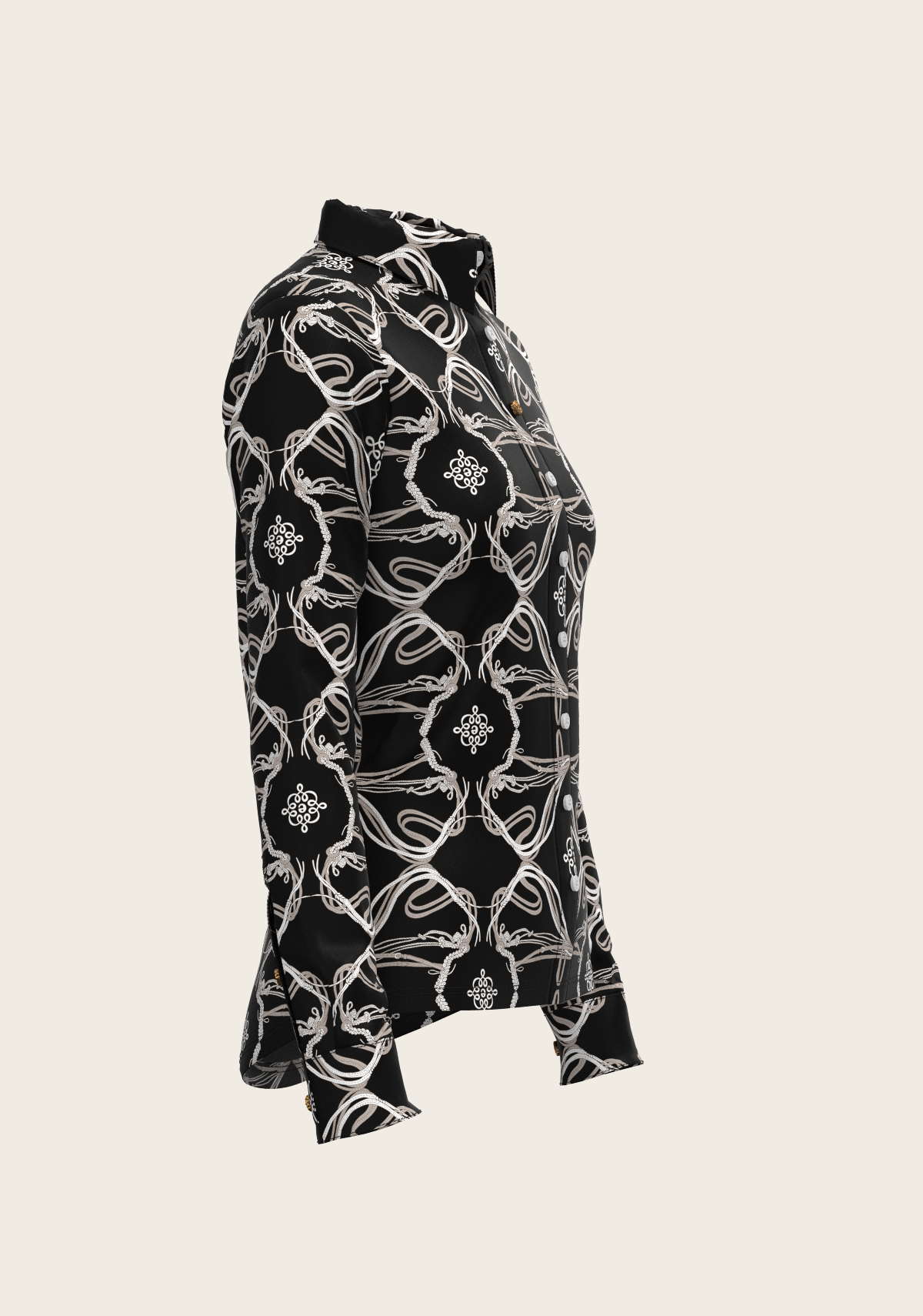 Roped Bridles on Black Ladies Button Equestrian Shirt