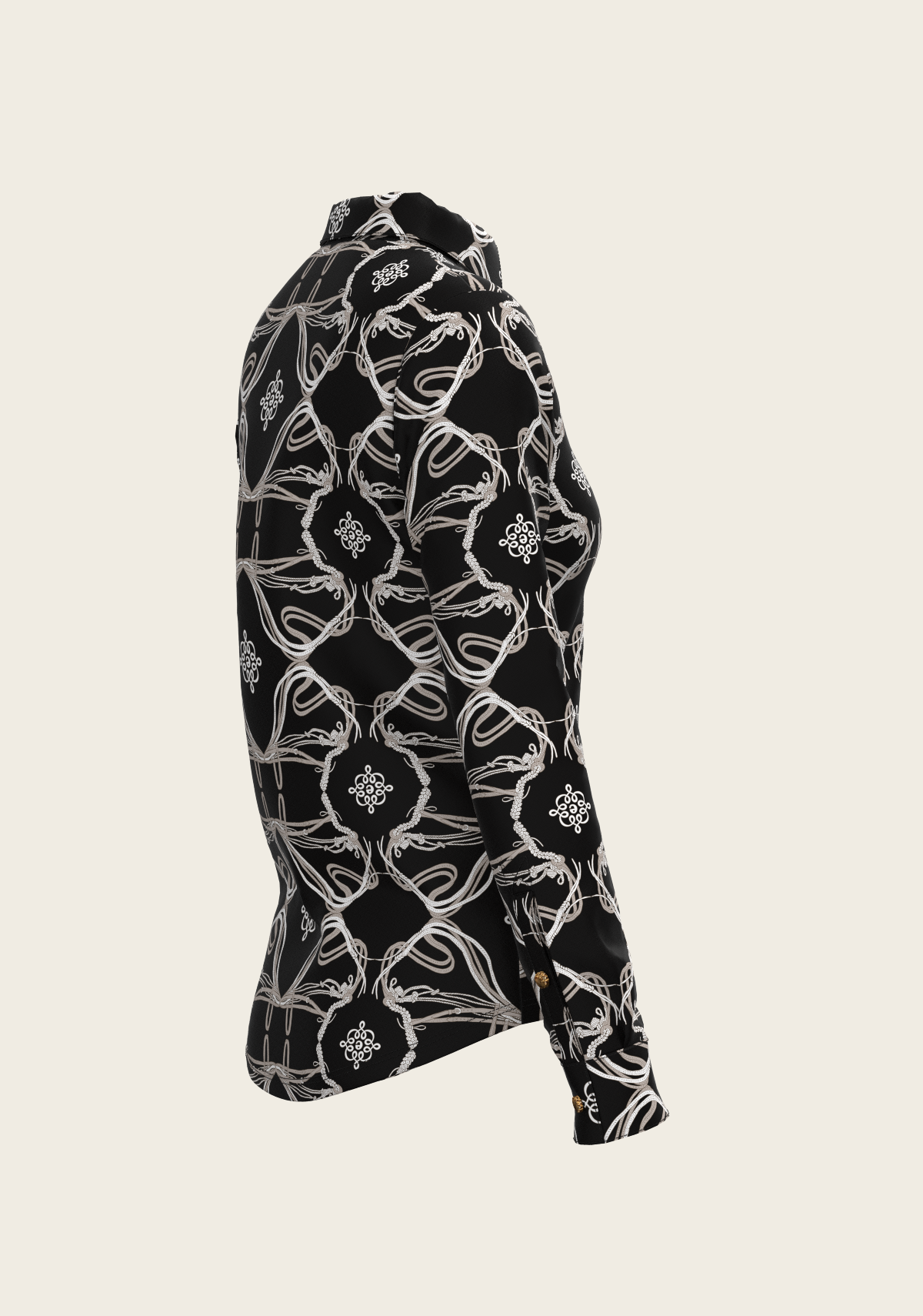 Roped Bridles on Black Ladies Button Equestrian Shirt
