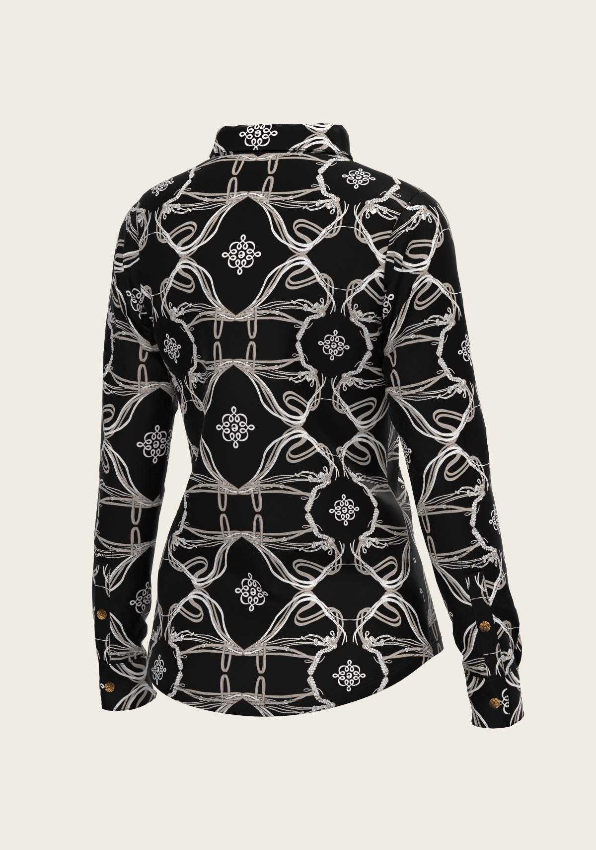 Roped Bridles on Black Ladies Button Equestrian Shirt