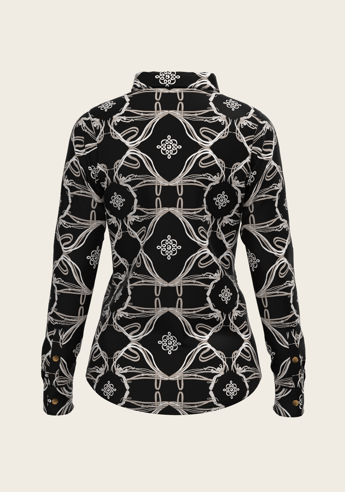 Back view of Espoir Full Circle equestrian shirt highlighting contoured fit, breathable UV-resistant technical fabric, and seamless design – proudly South African craftsmanship.