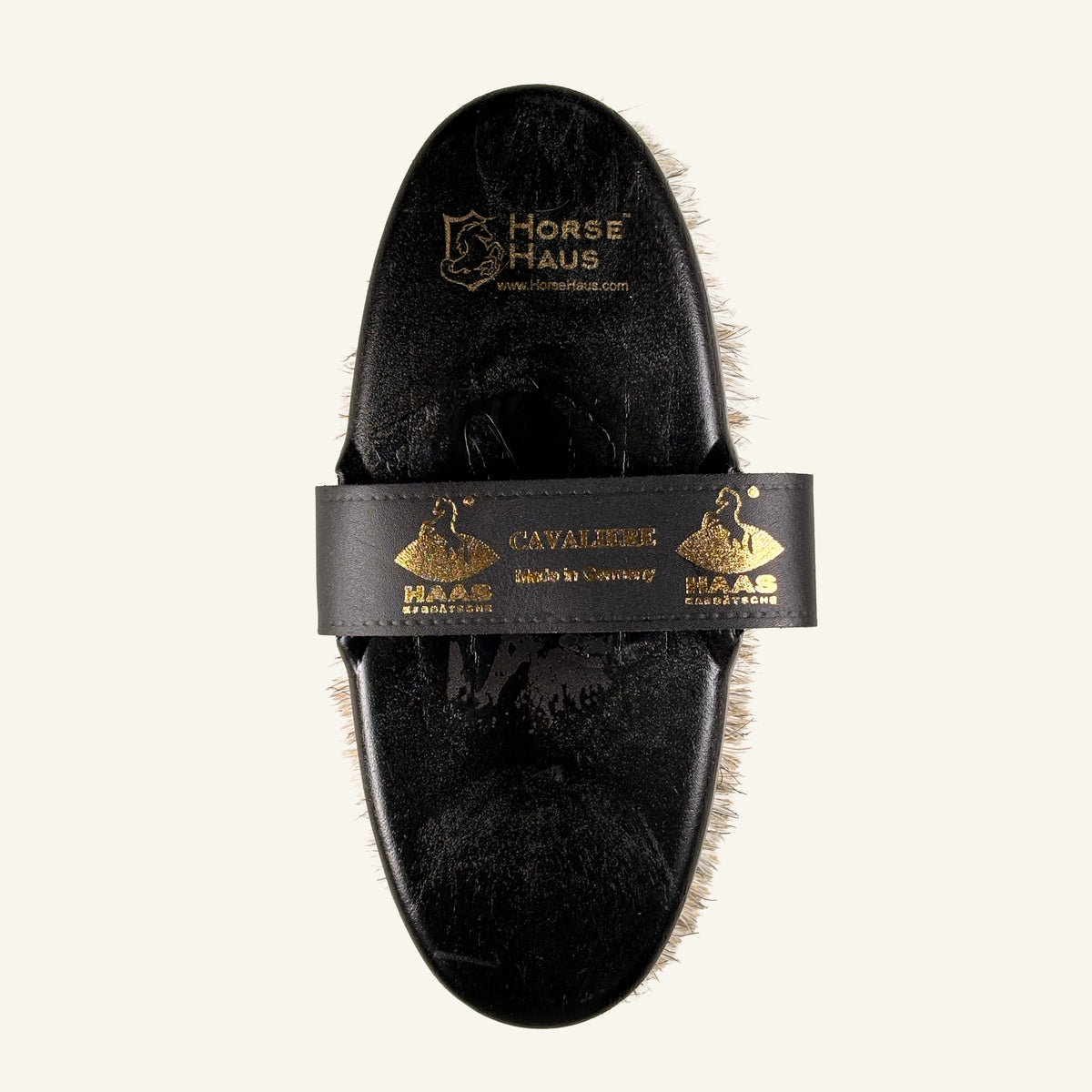 haas cavaliere body brush with leather strap and synthetic back