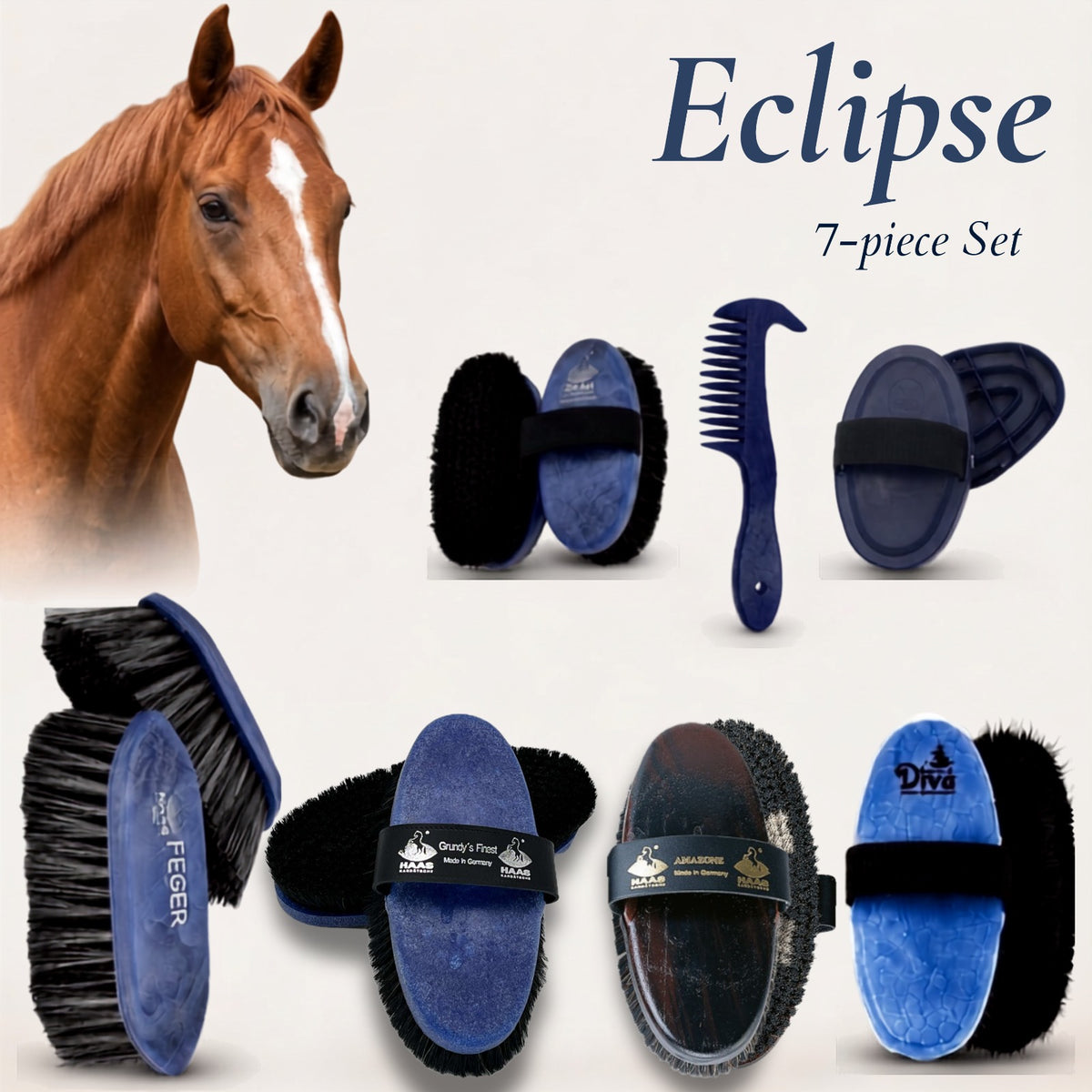 haas grooming set for chestnut or sensitive horses Eclipse by HorseHaus