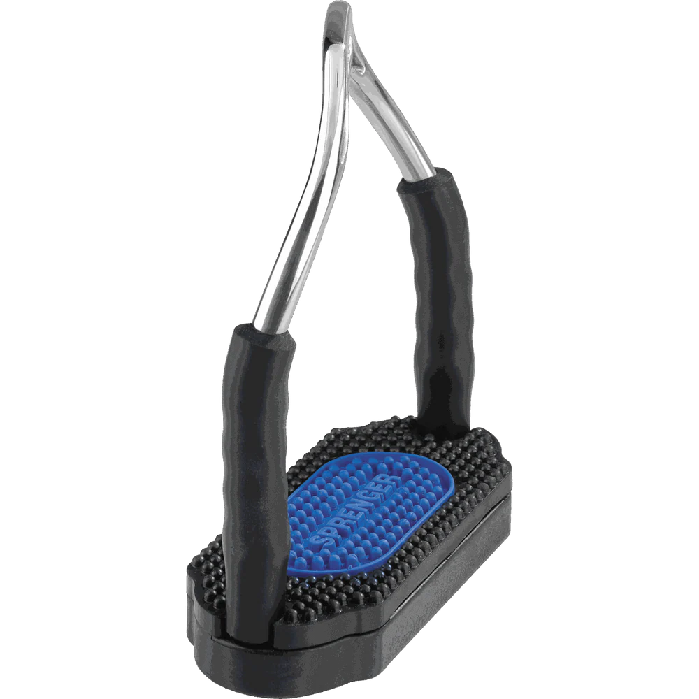 HS Bow Balance Stirrups, Stainless Steel — With Black/Blue Pad, 4¾