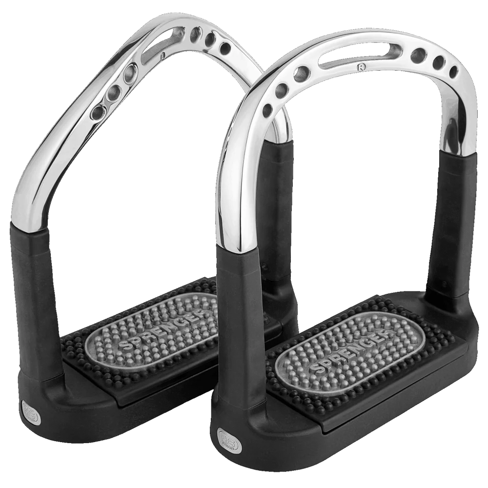 Herm Sprenger Flexcite Stirrups, Stainless Steel — With Grey/Black Pad, 4¾
