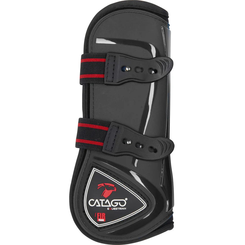 Black Catago® FIR-Tech Tendon Boots with ceramic-infused lining for horse leg protection and support during riding and training