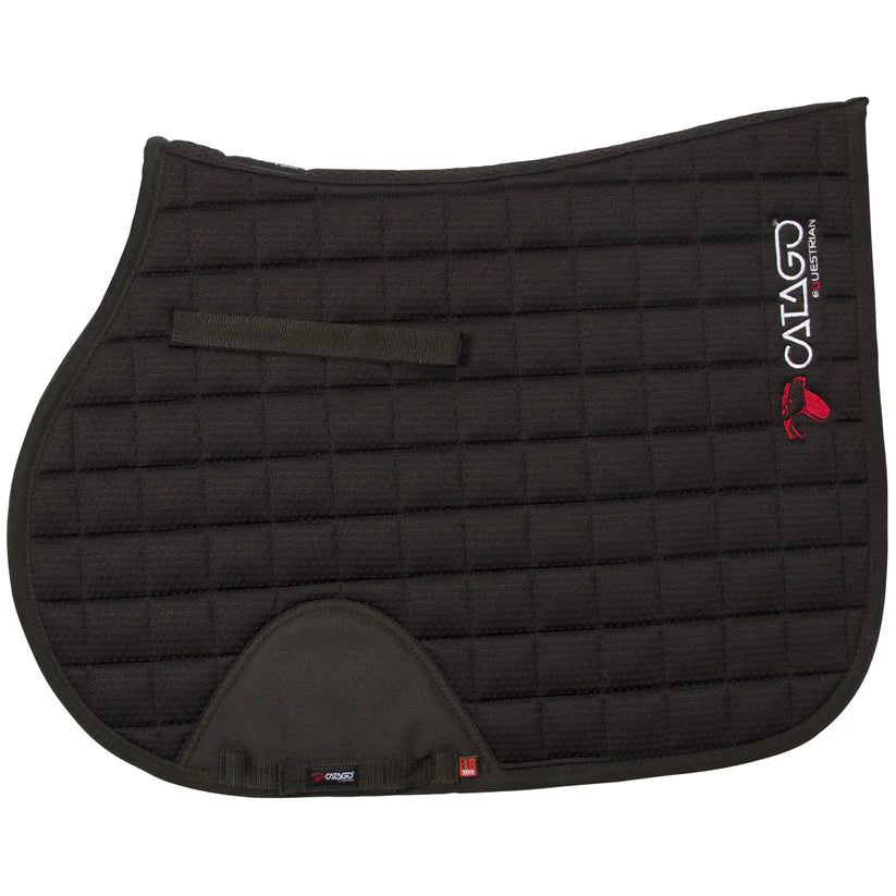 Black Catago® FIR-Tech All Purpose Saddle Pad with ceramic-infused lining and anatomical shape for horse comfort and everyday riding