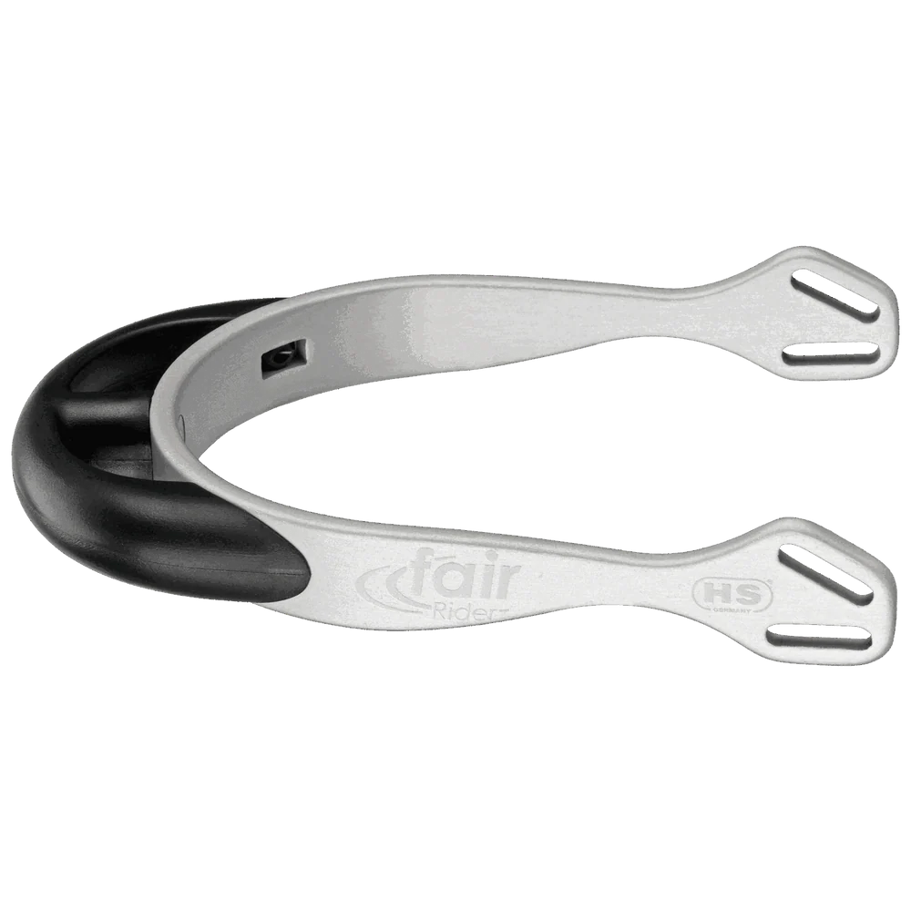 Herm Sprenger FairRider Spurs – 20mm Rounded Neck, Silver Aluminum with Black Neck