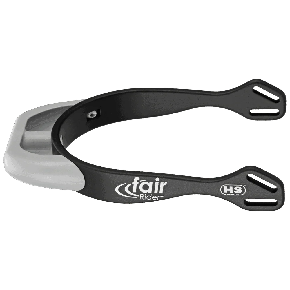 Herm Sprenger FairRider Spurs – 20mm Flat Neck, Black Aluminum with Silver Neck