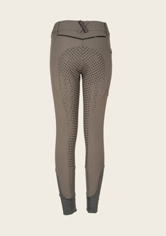 Back view of Espoir breech featuring signature crossed back belt loop and contoured seams for rider comfort."