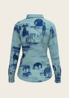 Back view of Espoir technical shirt highlighting tailored silhouette, stretch fabric, and smooth seam lines.