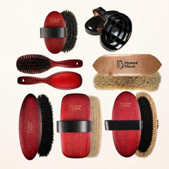 horsehaus natural grooming set Gold Deluxe FSC-certified beech wood and rosewood stain and natural bristles
