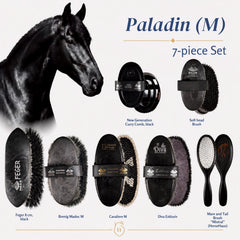 Haas horse grooming set black Paladin, curated by HorseHaus, containing 7 Haas brushes, including Cavaliere, Diva Exklusiv and Brenig Madoc