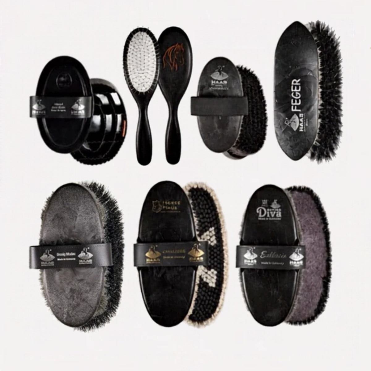 Haas Paladin Grooming Set — Brushes for Dark Horses