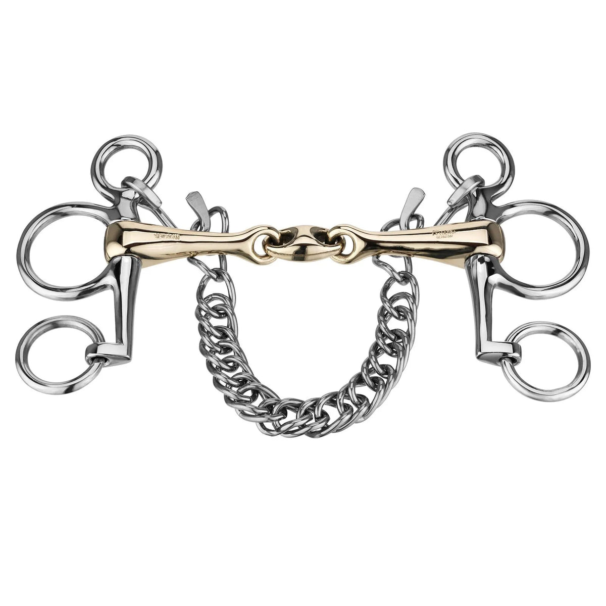Herm Sprenger KK Ultra Pelham bit with double-jointed Sensogan mouthpiece and stainless steel cheeks