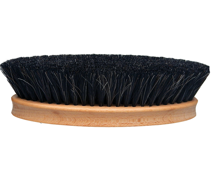 soft oval ergonomic horse grooming brush in natural wood