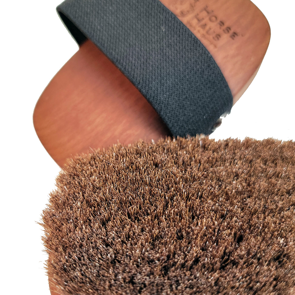 soft brown bristles on a small horse head brush