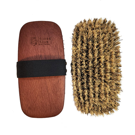 stiff horse grooming brush with union fiber mix and elastic handle